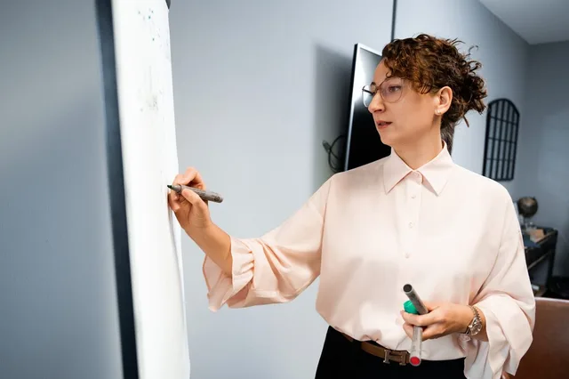 Magdalena Wanke schult ein Team am Flipchart